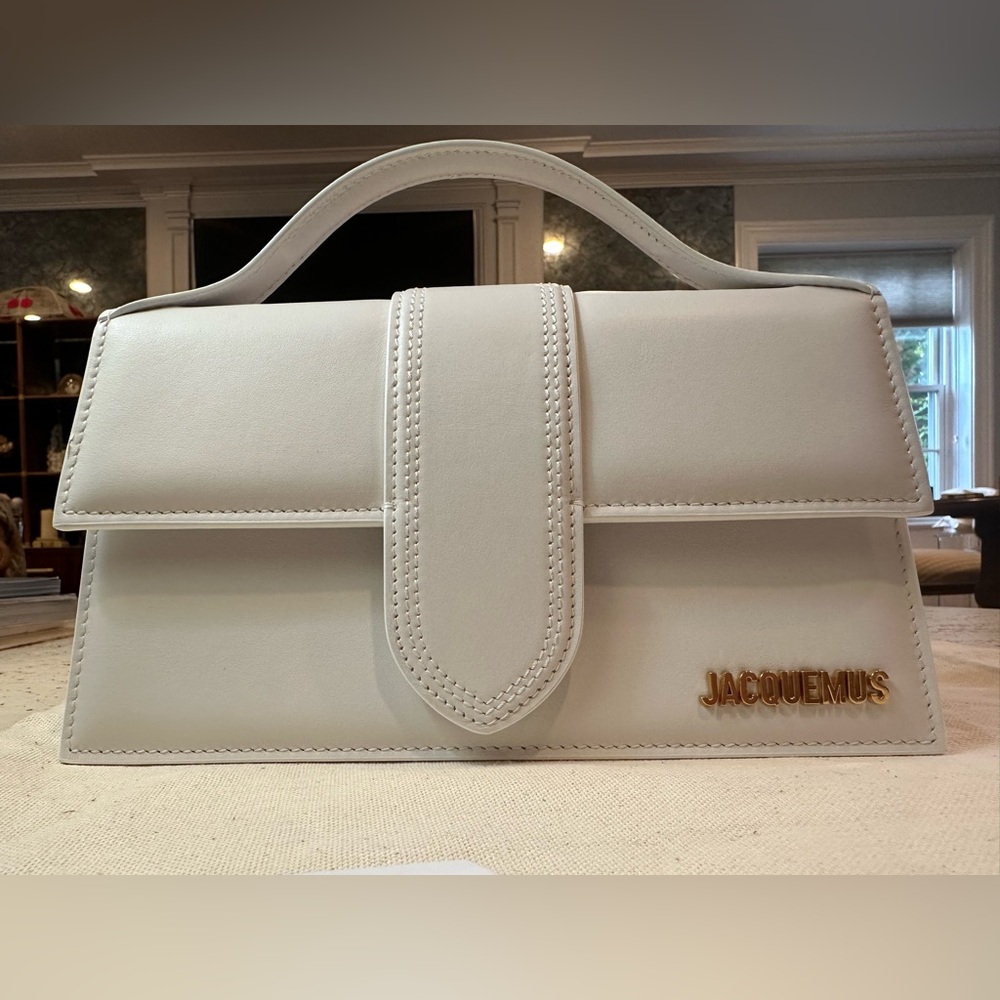NWT + COA Jacquemus Le GRAND Bambino Satchel WHITE w Gold Accents